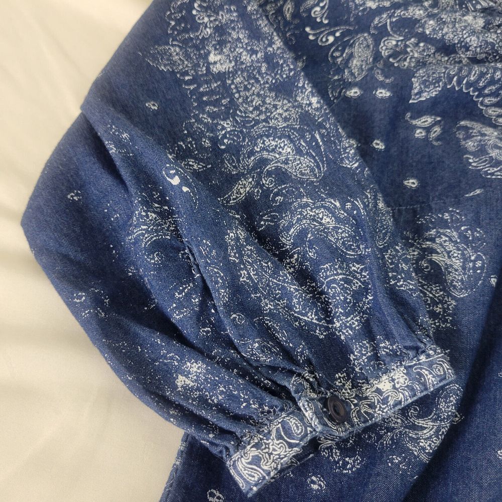 Life Style Shirt Womens Small Blue‎ Tunic Top Paisley 3/4 Bishop Sleeve Keyhole - Picture 7 of 14